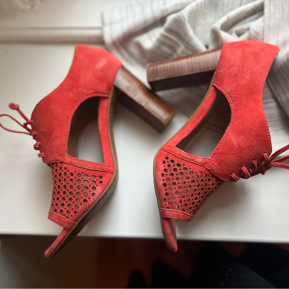 Orange Suede Tahari Lace-Up Heels